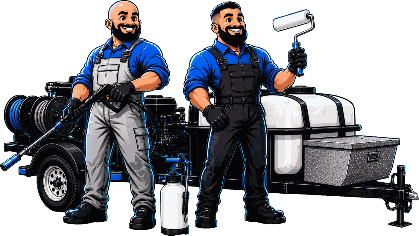 JA Surface Pros team with hot water pressure washing rig